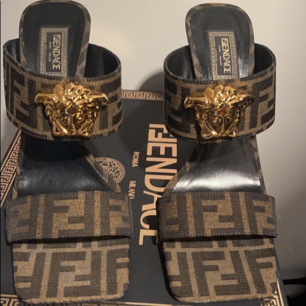 Authentic Versace Fendace FF Jacquard Mule Sandals Size 41